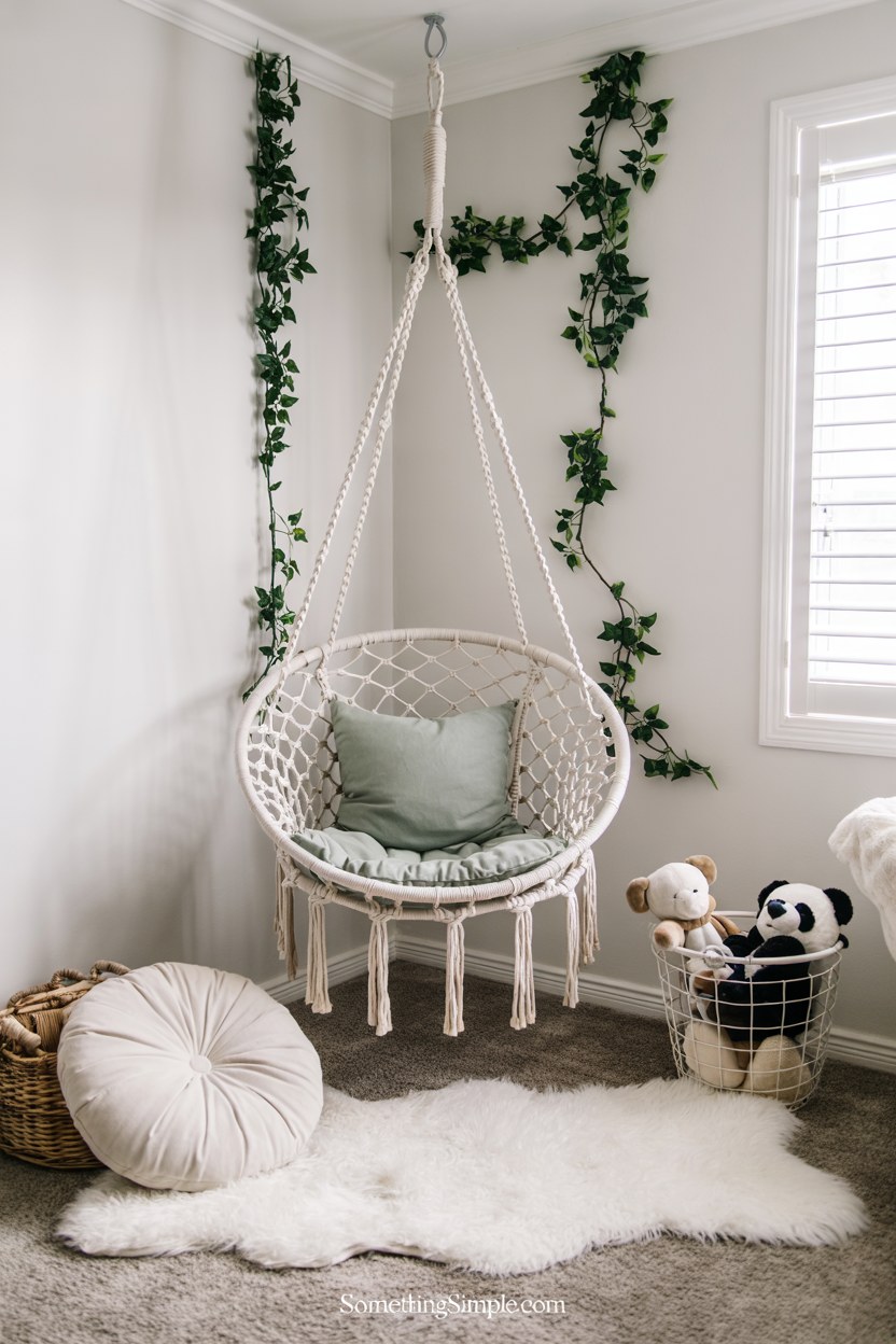 Girls Bedroom Decor on a Budget: Hanging Chair & Plant Wall Ideas