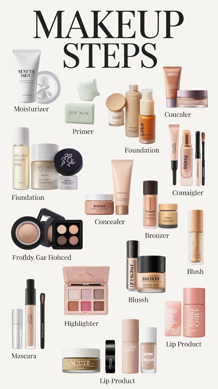 Complete Makeup Steps Guide: Beginner Makeup Tutorial with Product Order