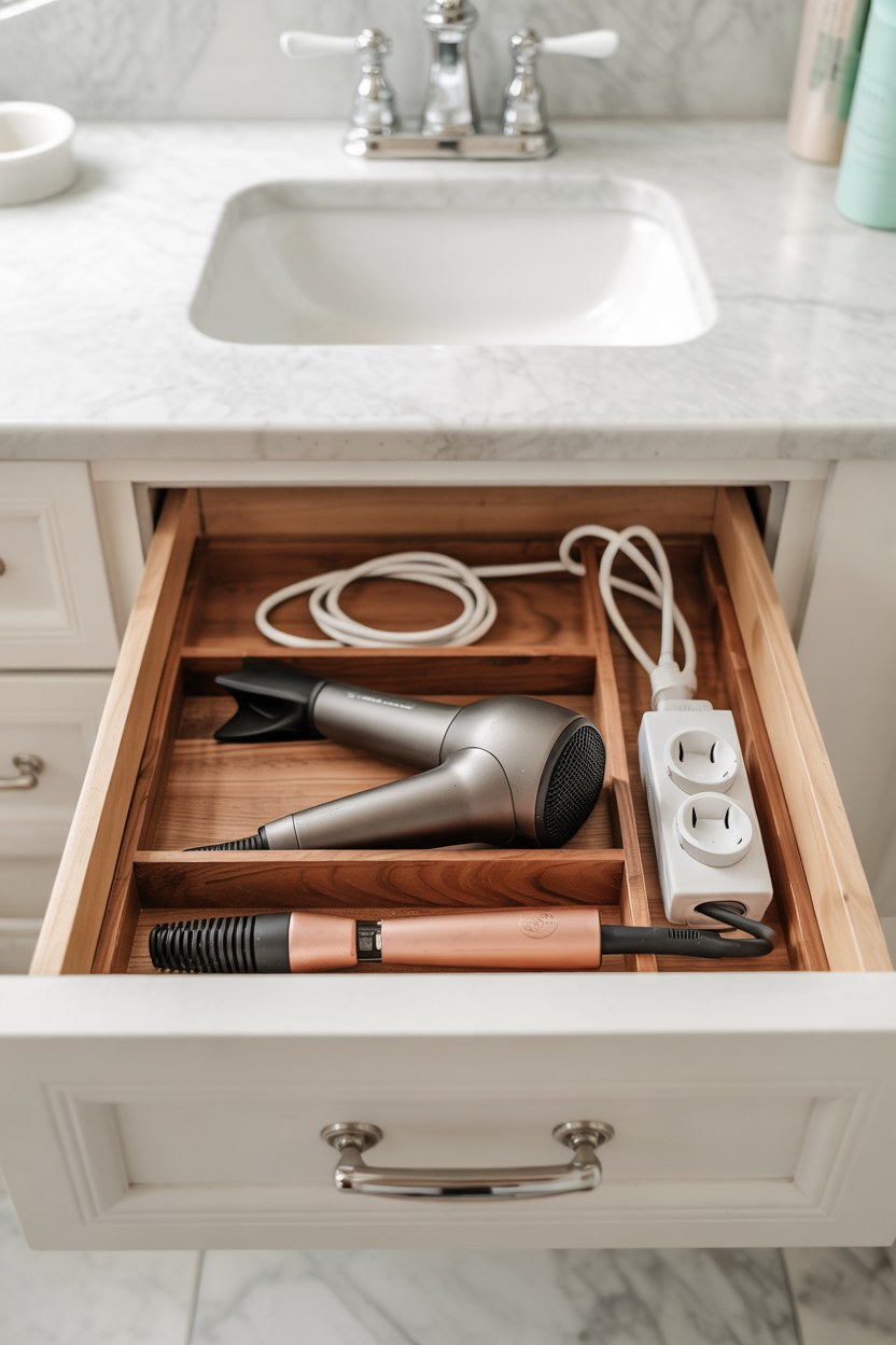 Bathroom Drawer Organization Ideas for Styling Tools and Cords