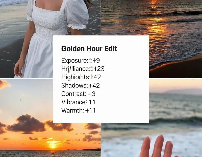 2x2 Beach Sunset Photo Collage Lightroom Preset Ideas for Golden Hour Edits